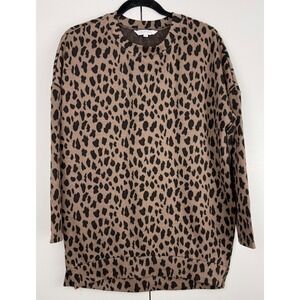 Amaryllis Womens Leopard Print Crewneck Sweatshirt Brown Black Size Small